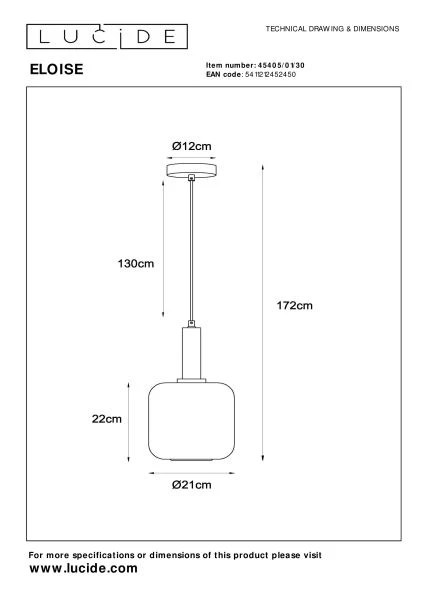 Lucide ELOISE - Pendelleuchten - Ø 21 cm - 1xE27 - Schwarz - technisch